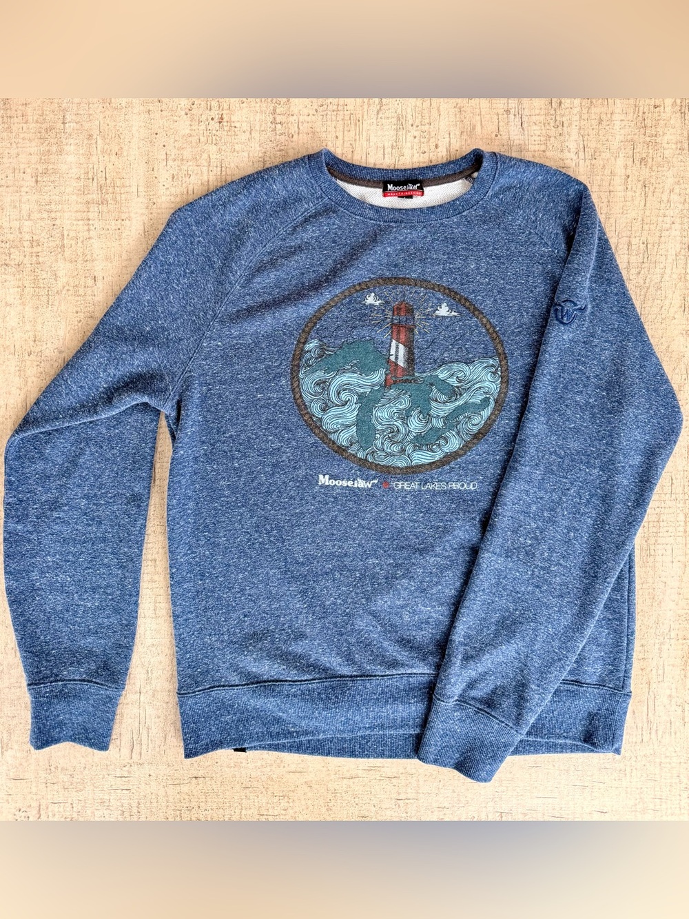 Moosejaw Great Lakes Proud Lighthouse Crewneck Sweatshirt Blue